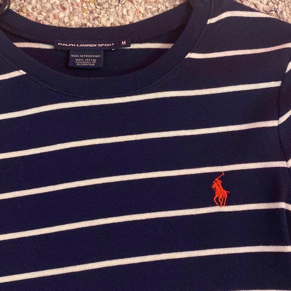 Ralph Lauren navy/white striped long sleeve tee with red horse - Picture 2 of 2